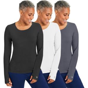 Healing Hands Mackenzie Women’s Underscrub, Long Sleeve Tee with Thumbholes, Modern Fit Undershirt- 5051(Black / White / Pewter – 3 Pack)