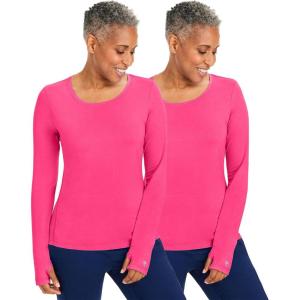Healing Hands Mackenzie Women’s Underscrub, Long Sleeve Tee with Thumbholes, Modern Fit Undershirt- 5051(Carnation Pink – 2 Pack)
