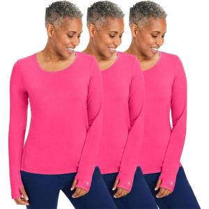 Healing Hands Mackenzie Women’s Underscrub, Long Sleeve Tee with Thumbholes, Modern Fit Undershirt- 5051(Carnation Pink – 3 Pack)