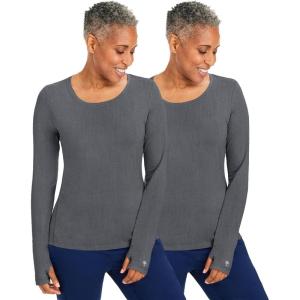 Healing Hands Mackenzie Women’s Underscrub, Long Sleeve Tee with Thumbholes, Modern Fit Undershirt- 5051(Heather Grey – 2 Pack)