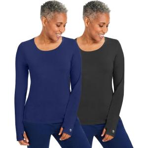 Healing Hands Mackenzie Women’s Underscrub, Long Sleeve Tee with Thumbholes, Modern Fit Undershirt- 5051(Navy / Black – 2 Pack)