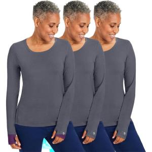 Healing Hands Mackenzie Women’s Underscrub, Long Sleeve Tee with Thumbholes, Modern Fit Undershirt- 5051(Pewter – 3 Pack)