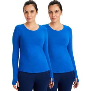 Healing Hands Mackenzie Women’s Underscrub, Long Sleeve Tee with Thumbholes, Modern Fit Undershirt- 5051(Royal – 2 Pack)