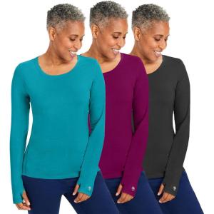 Healing Hands Mackenzie Women’s Underscrub, Long Sleeve Tee with Thumbholes, Modern Fit Undershirt- 5051(Teal / Wine / Black – 3 Pack)
