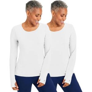 Healing Hands Mackenzie Women’s Underscrub, Long Sleeve Tee with Thumbholes, Modern Fit Undershirt- 5051(White – 2 Pack)