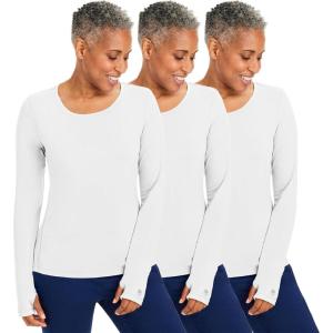 Healing Hands Mackenzie Women’s Underscrub, Long Sleeve Tee with Thumbholes, Modern Fit Undershirt- 5051(White – 3 Pack)