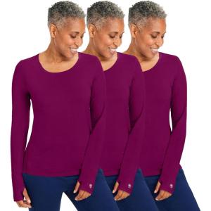 Healing Hands Mackenzie Women’s Underscrub, Long Sleeve Tee with Thumbholes, Modern Fit Undershirt- 5051(Wine – 3 Pack)