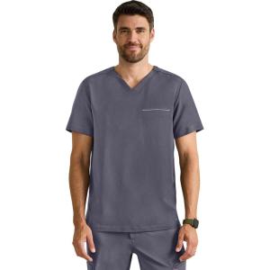 Healing Hands Men’s Medical Scrub Top Spencer with 1 Pocket, Moisture Wicking, 360° Stretch & Recycled Fibers – 2381(Pewter)
