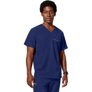 Healing Hands Men’s Scrub Top Steven Top with 3 Pockets, Moisture Wicking, 360° Stretch & Recycled Fibers – 2382(Navy)