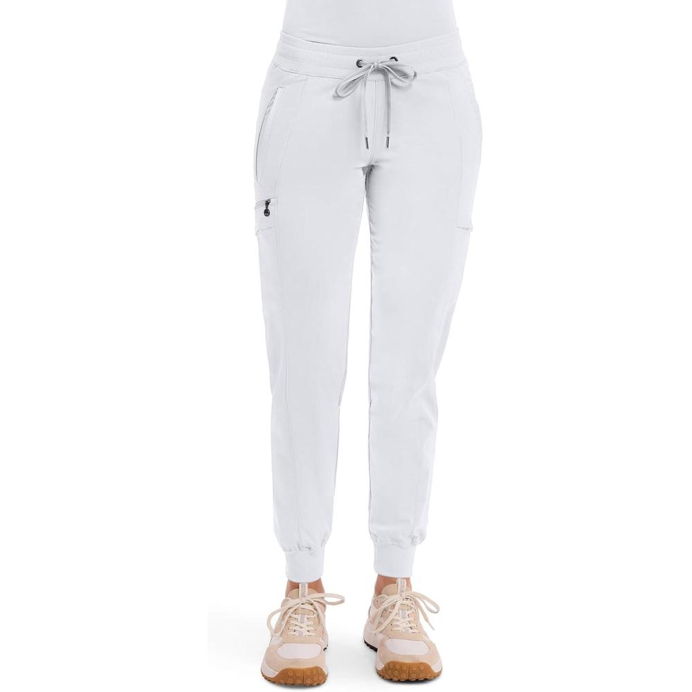 imageHealing Hands Womens Jogger Scrub Pant 7 Pockets Elastic Drawstring with Moisture Wicking ampamp 2Way Stretch Technology  9244White
