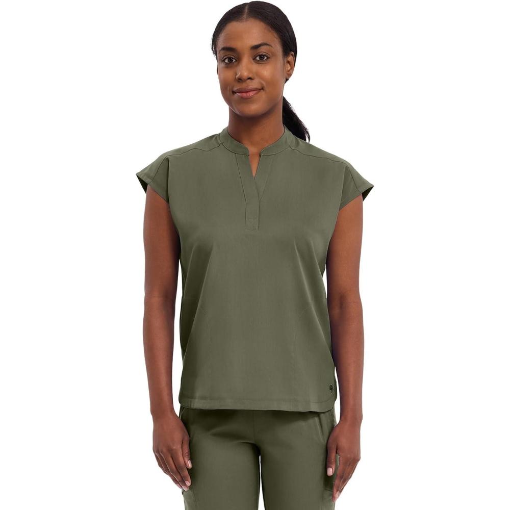 imageHealing Hands Womens Scrub Top Relaxed Fit Journey Top  2 Pockets with Knit Details Dolman Sleeve and Rounded Hem  2152Olive