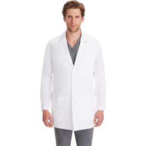 Healing Hands Logan Men’s White Lab Coat with 5 Pockets, Knit Details & Side Slits Back length 34½” 360° Stretch 5100(White)