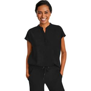 Healing Hands Women’s Scrub Top Relaxed Fit Journey Top – 2 Pockets with Knit Details, Dolman Sleeve and Rounded Hem – 2152(Black)