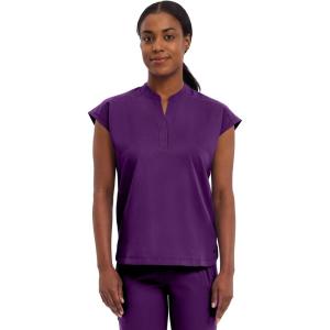 Healing Hands Women’s Scrub Top Relaxed Fit Journey Top – 2 Pockets with Knit Details, Dolman Sleeve and Rounded Hem – 2152(Eggplant)
