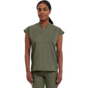Healing Hands Women’s Scrub Top Relaxed Fit Journey Top – 2 Pockets with Knit Details, Dolman Sleeve and Rounded Hem – 2152(Olive)
