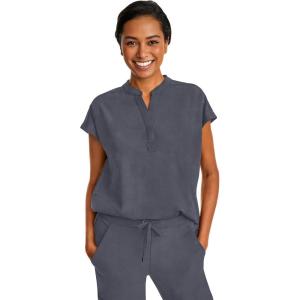 Healing Hands Women’s Scrub Top Relaxed Fit Journey Top – 2 Pockets with Knit Details, Dolman Sleeve and Rounded Hem – 2152(Pewter)