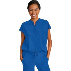 Healing Hands Women’s Scrub Top Relaxed Fit Journey Top – 2 Pockets with Knit Details, Dolman Sleeve and Rounded Hem – 2152(Royal)