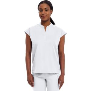 Healing Hands Women’s Scrub Top Relaxed Fit Journey Top – 2 Pockets with Knit Details, Dolman Sleeve and Rounded Hem – 2152(White)