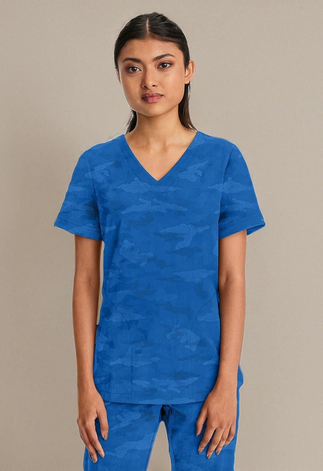 imageHealing Hands Scrubs for Women VNeck Scrub Top Joy Camo with Moisture Wicking360 Stretch ampamp Quick Dry Fabric 2353Royal