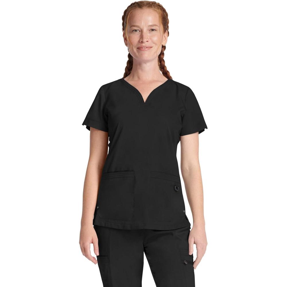 imageHealing Hands Purple Label Scrub Tops Women  2Way Stretch VNeck Jean Scrub Tops with 3 Pockets  HH600Black