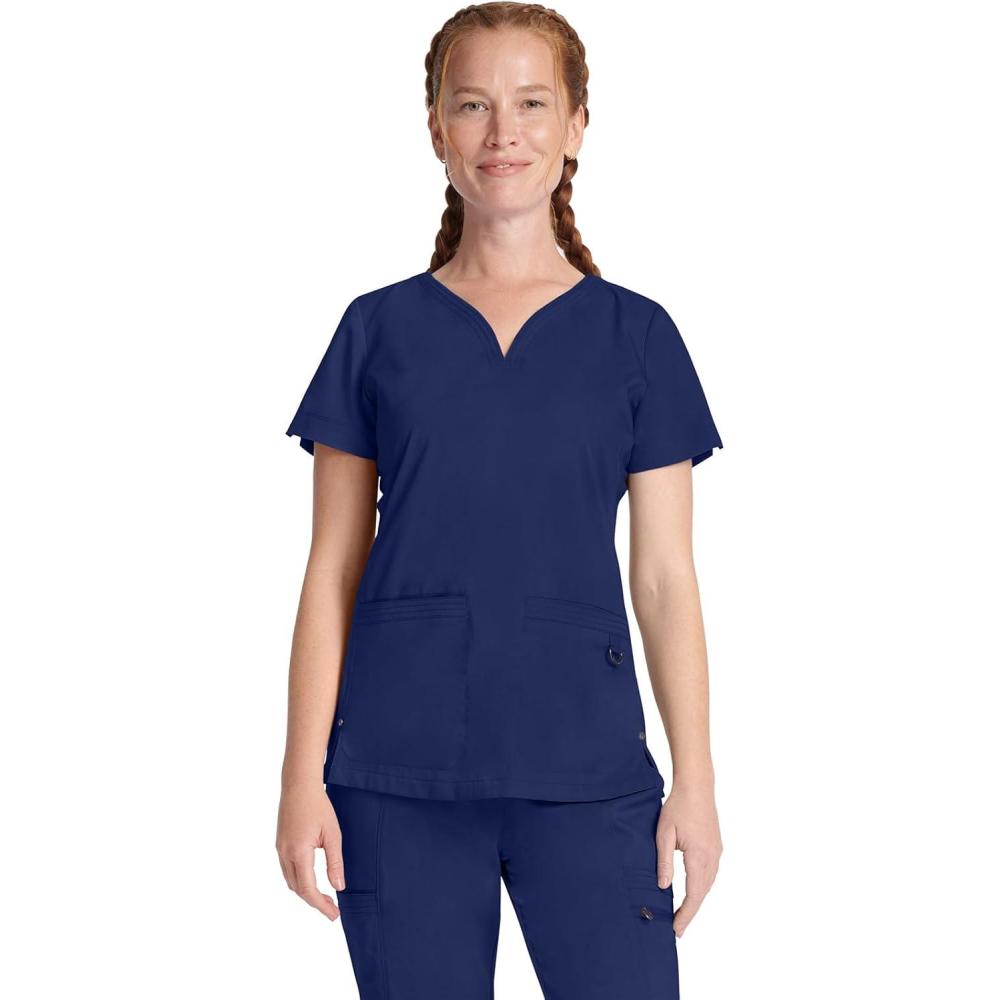 imageHealing Hands Purple Label Scrub Tops Women 2Way Stretch VNeck Jean Scrub Tops with 3 Pockets HH600Navy