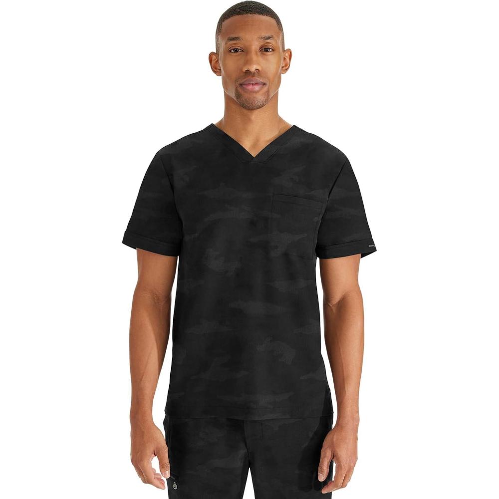 imageHealing Hands Scrubs for Men VNeck Scrub Top Jack Camo with Chest Pocket Moisture Wicking 360 Stretch ampamp Side Vents 2360Black