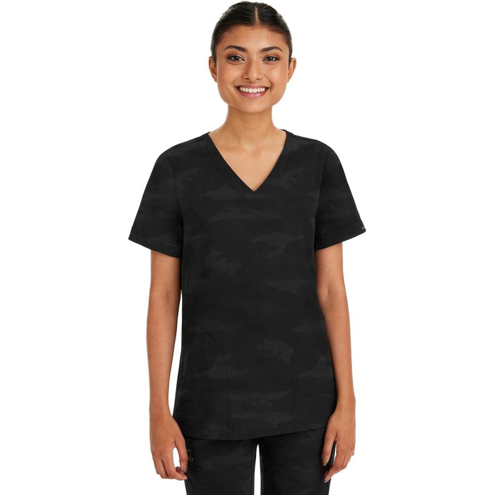 imageHealing Hands Scrubs for Women VNeck Scrub Top Joy Camo with Moisture Wicking360 Stretch ampamp Quick Dry Fabric 2353Black