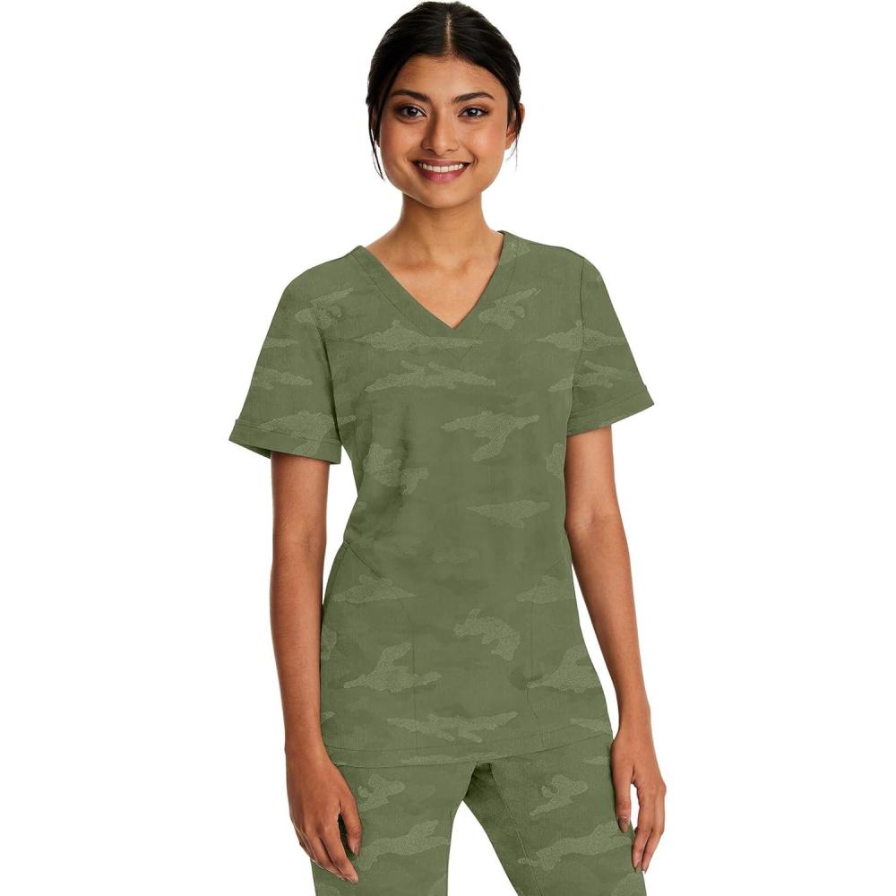 imageHealing Hands Scrubs for Women VNeck Scrub Top Joy Camo with Moisture Wicking360 Stretch ampamp Quick Dry Fabric 2353Olive
