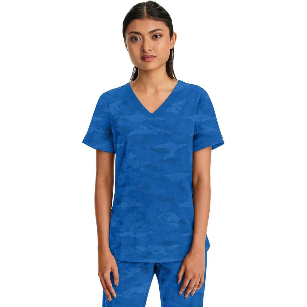 imageHealing Hands Scrubs for Women VNeck Scrub Top Joy Camo with Moisture Wicking360 Stretch ampamp Quick Dry Fabric 2353Royal