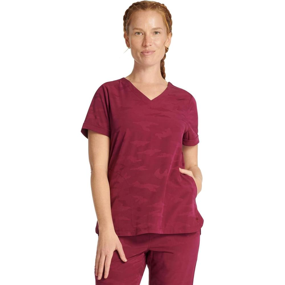 imageHealing Hands Scrubs for Women VNeck Scrub Top Joy Camo with Moisture Wicking360 Stretch ampamp Quick Dry Fabric 2353Wine