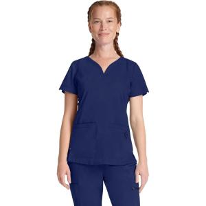 Healing Hands Purple Label Scrub Tops Women – 2-Way Stretch, V-Neck Jean Scrub Tops with 3 Pockets – HH600(Navy)