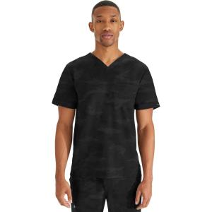Healing Hands Scrubs for Men V-Neck Scrub Top Jack Camo with Chest Pocket, Moisture Wicking, 360° Stretch & Side Vents 2360(Black)