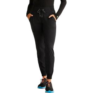 Healing Hands Scrubs for Women Jogger Scrub Pant Trinity Bottom with 6 Pockets, Mid-Rise Pull-on Rib-Knit Waistband HH003(Black)