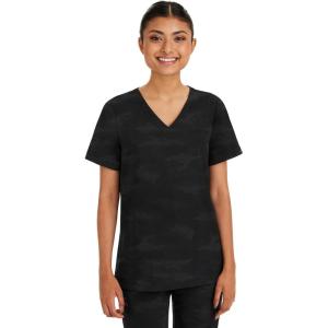 Healing Hands Scrubs for Women V-Neck Scrub Top Joy Camo with Moisture Wicking,360° Stretch & Quick Dry Fabric 2353(Black)