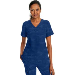 Healing Hands Scrubs for Women V-Neck Scrub Top Joy Camo with Moisture Wicking,360° Stretch & Quick Dry Fabric 2353(Navy)