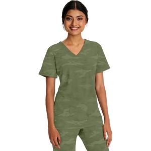 Healing Hands Scrubs for Women V-Neck Scrub Top Joy Camo with Moisture Wicking,360° Stretch & Quick Dry Fabric 2353(Olive)
