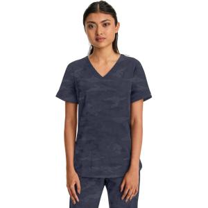 Healing Hands Scrubs for Women V-Neck Scrub Top Joy Camo with Moisture Wicking,360° Stretch & Quick Dry Fabric 2353(Pewter)