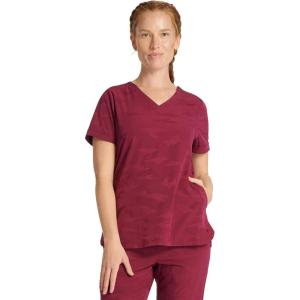 Healing Hands Scrubs for Women V-Neck Scrub Top Joy Camo with Moisture Wicking,360° Stretch & Quick Dry Fabric 2353(Wine)