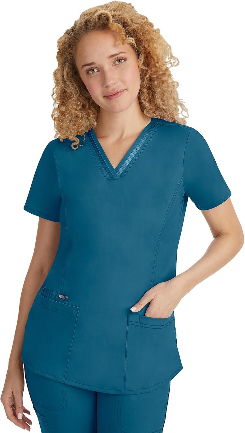 imageHealing Hands Scrub Set For Women with 5 Pockets VNeck Scrub Top 2278 and Taylor Pants 9095 with 2Way Stretch TechnologyCaribbean