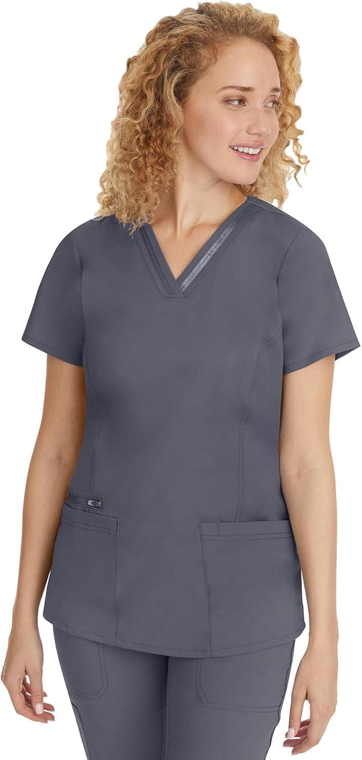 imageHealing Hands Scrub Set For Women with 5 Pockets VNeck Scrub Top 2278 and Taylor Pants 9095 with 2Way Stretch TechnologyPewter
