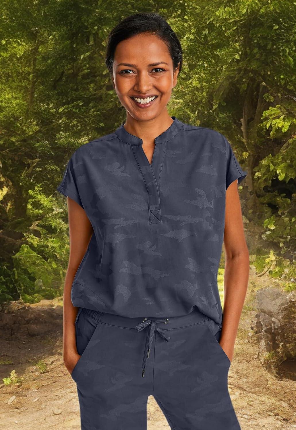 imageHealing Hands Scrub Top for Women Modern Fit Tee with 2 Pockets Moisture Wicking 360 Stretch and Quick Dry Fabric 2352Pewter