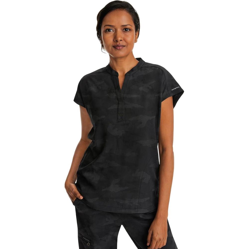 imageHealing Hands Scrub Top for Women Modern Fit Tee with 2 Pockets Moisture Wicking 360 Stretch and Quick Dry Fabric 2352Black
