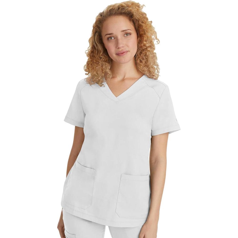 imageHealing Hands Scrubs for Women Jill Scrub Top VNeck Modern Fit with 2 Patch Pockets and 2Way Stretch Fabric 2320White