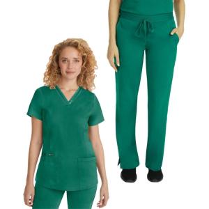 Healing Hands Scrub Set For Women with 5 Pockets, V-Neck Scrub Top 2278, and Taylor Pants 9095 with 2-Way Stretch Technology(Hunter)