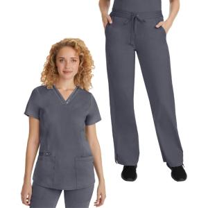 Healing Hands Scrub Set For Women with 5 Pockets, V-Neck Scrub Top 2278, and Taylor Pants 9095 with 2-Way Stretch Technology(Pewter)