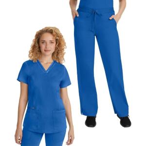 Healing Hands Scrub Set For Women with 5 Pockets, V-Neck Scrub Top 2278, and Taylor Pants 9095 with 2-Way Stretch Technology(Royal)