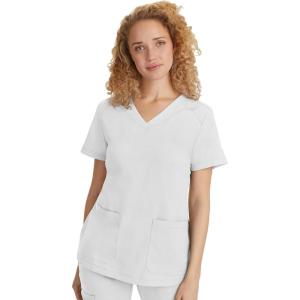 Healing Hands Scrubs for Women Jill Scrub Top V-Neck Modern Fit with 2 Patch Pockets and 2-Way Stretch Fabric 2320(White)