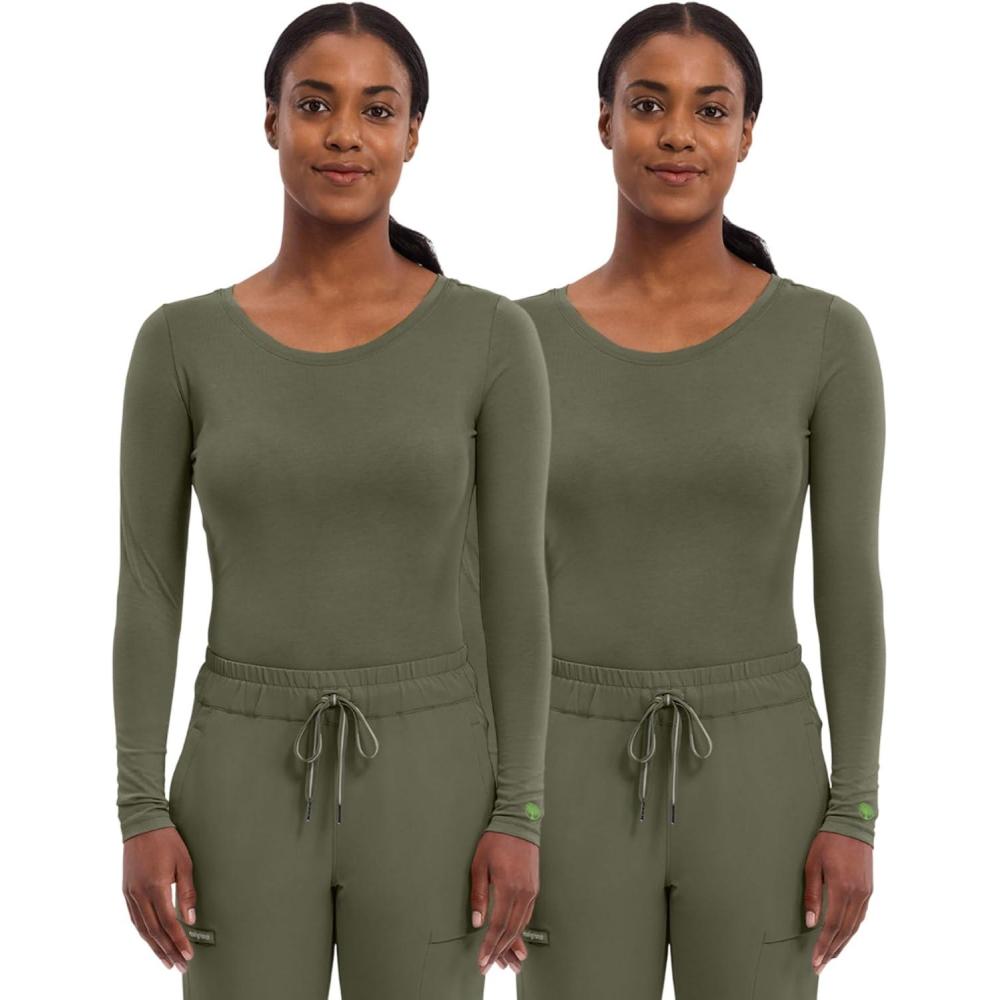 image:imageHealing Hands Womens Underscrub Soft Knit Melissa Longsleeve Scrub Tee with Breathable amp Easy Care Fabric 5047Olive 2 Pack