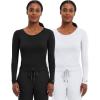 Healing Hands Women’s Underscrub Soft Knit Melissa Longsleeve Scrub Tee with Breathable & Easy Care Fabric 5047(Black / White – 2 Pack)