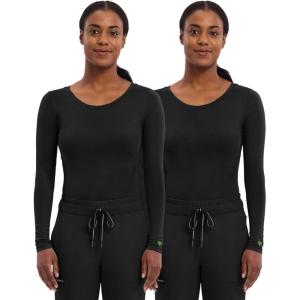 Healing Hands Women’s Underscrub Soft Knit Melissa Longsleeve Scrub Tee with Breathable & Easy Care Fabric 5047(Black – 2 Pack)